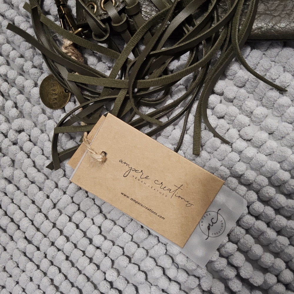 New Ampere Creations Army Green Fringe Crossbody Bag - Picture 8 of 9